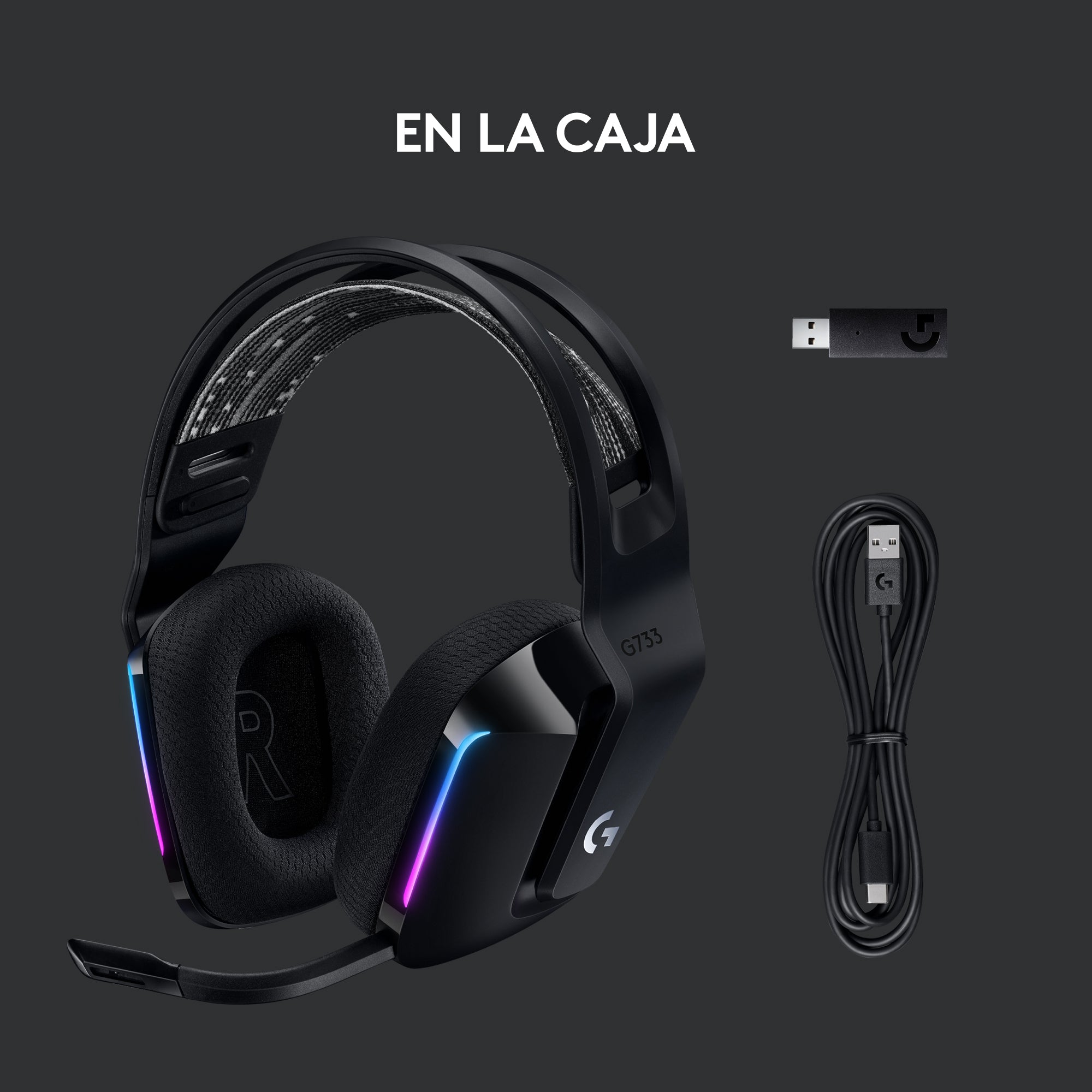 Audífonos G733 con micrófono inalámbricos LIGHTSPEED RGB para gaming