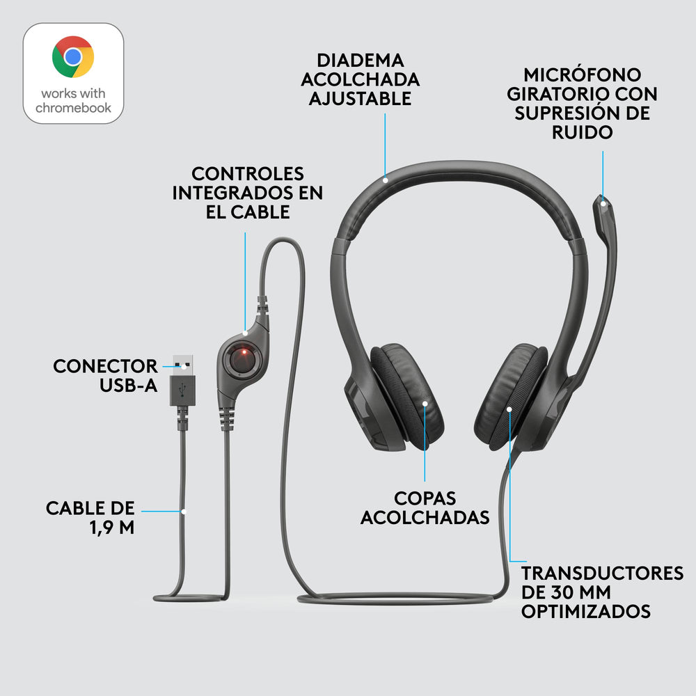 Audífonos con micrófono y cable H390 de Logitech