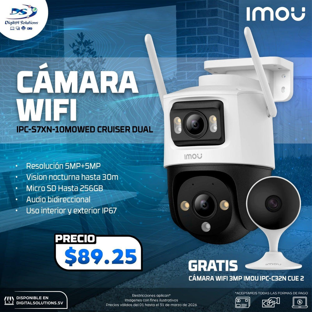 Cámara de Vigilancia Cruiser Dual 10MP WiFi, IMOU IPC-S7XN-10M0WED, IR: 30m Full Color