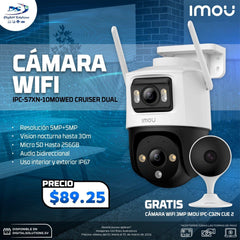 Cámara de Vigilancia Cruiser Dual 10MP WiFi, IMOU IPC-S7XN-10M0WED, IR: 30m Full Color