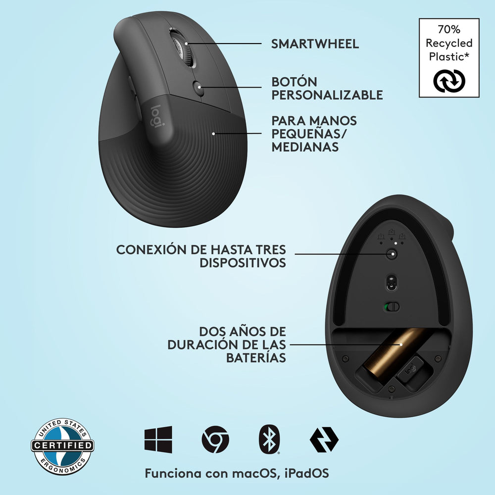 Mouse ergonómico vertical Logitech Lift