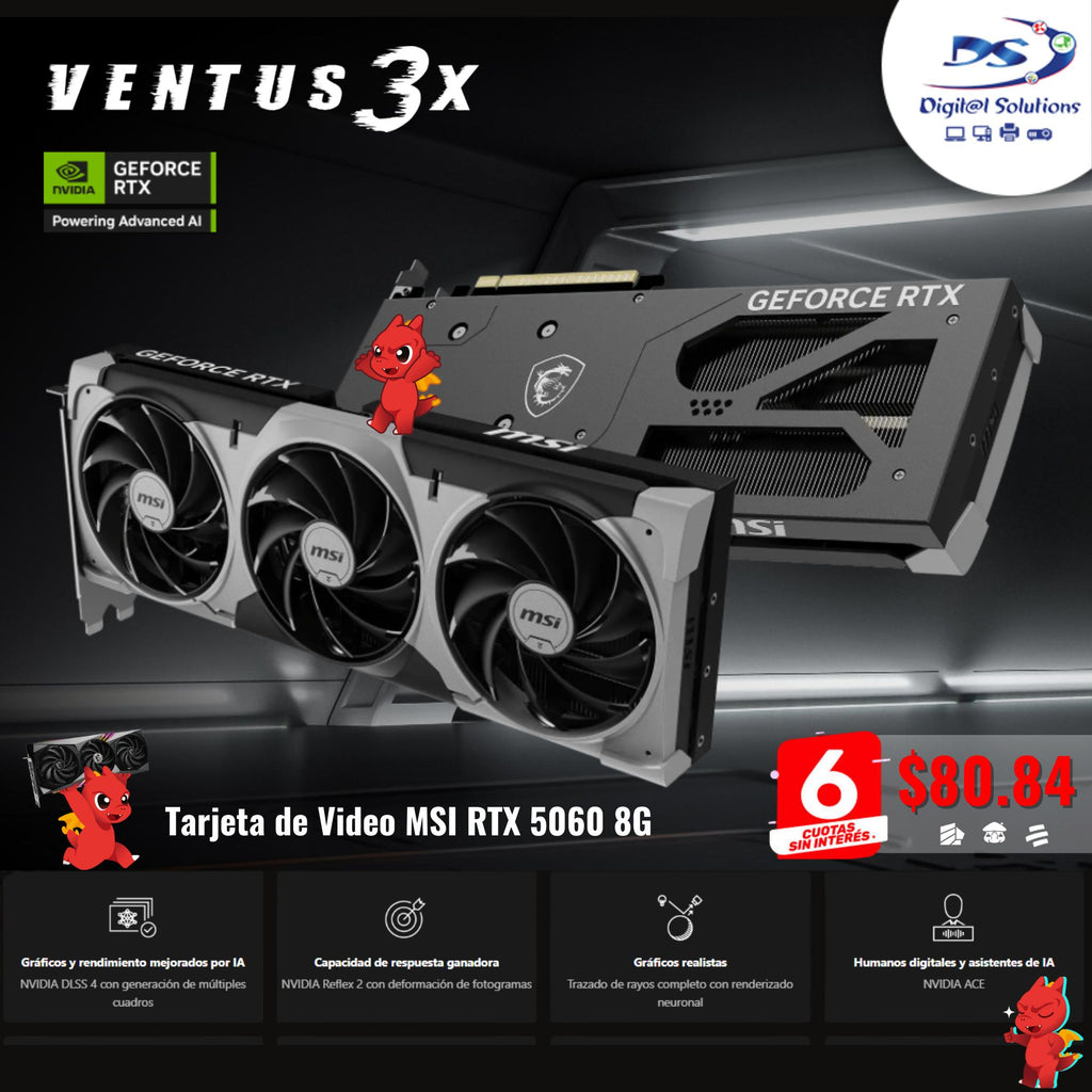 Tarjeta de Video PCI-E MSI RTX 5060 8G VENTUS 3X