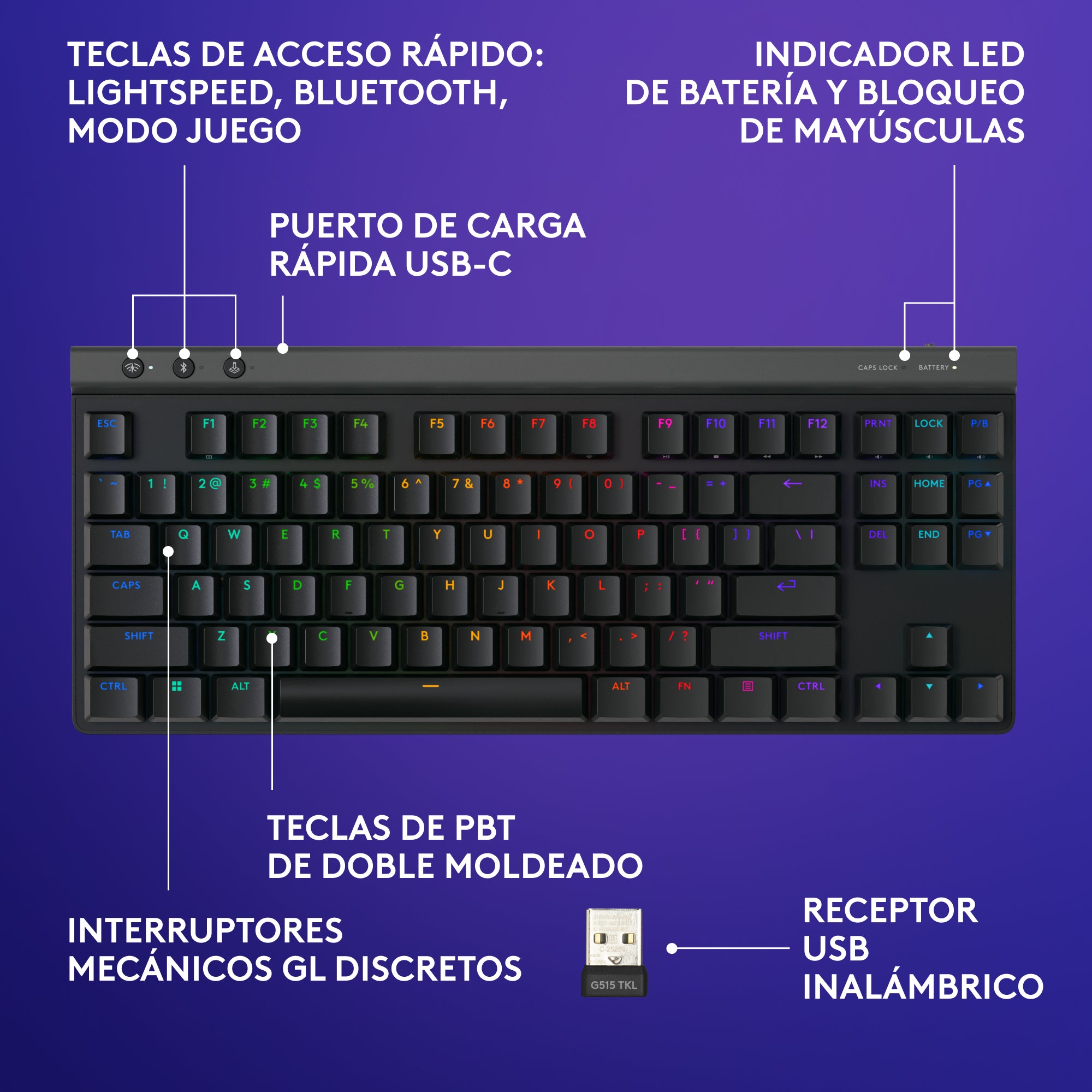 Teclado inalámbrico Logitech G515 LIGHTSPEED TKL para juegos