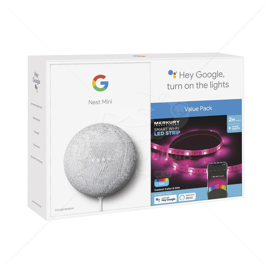 Internet of Things Google Nest Mini 2nd Gen Speaker + Google Nest Smart LED Light Strip GA03120 Merkury Innovations